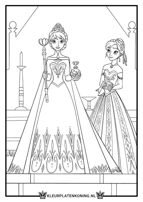 Elsa en Anna kleurplaat uit Frozen