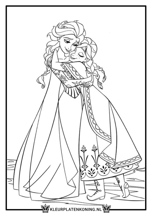 Elsa en Anna kleurplaat knuffel