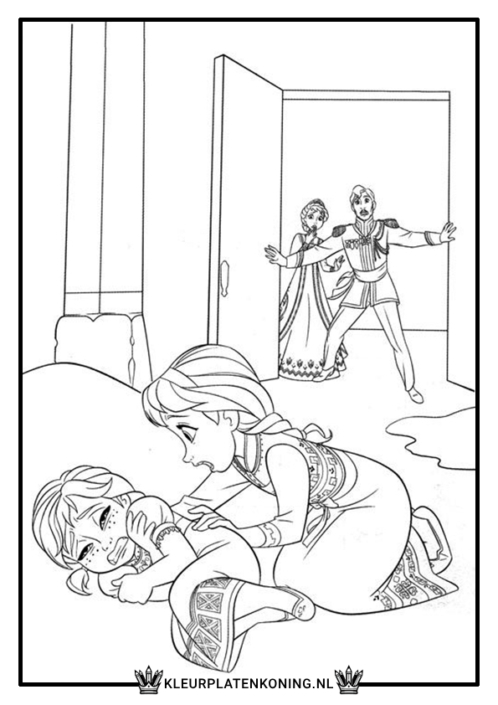 Kleurplaat van Elsa en Anna als jonge meisjes