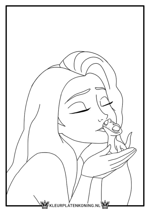 Frozen 2 kleurplaat Elsa geeft Bruni een kusje