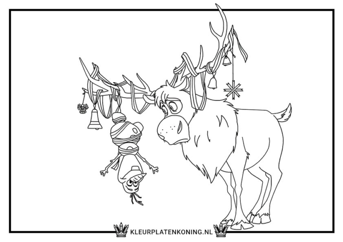 Frozen Kerst Kleurplaat Olaf met Sven