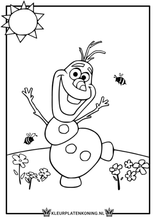Olaf kleurplaat met bloemetjes